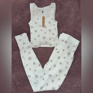 SKIMS Cotton Rib Sleep Tank and Legging Set Frost Snowflake Print